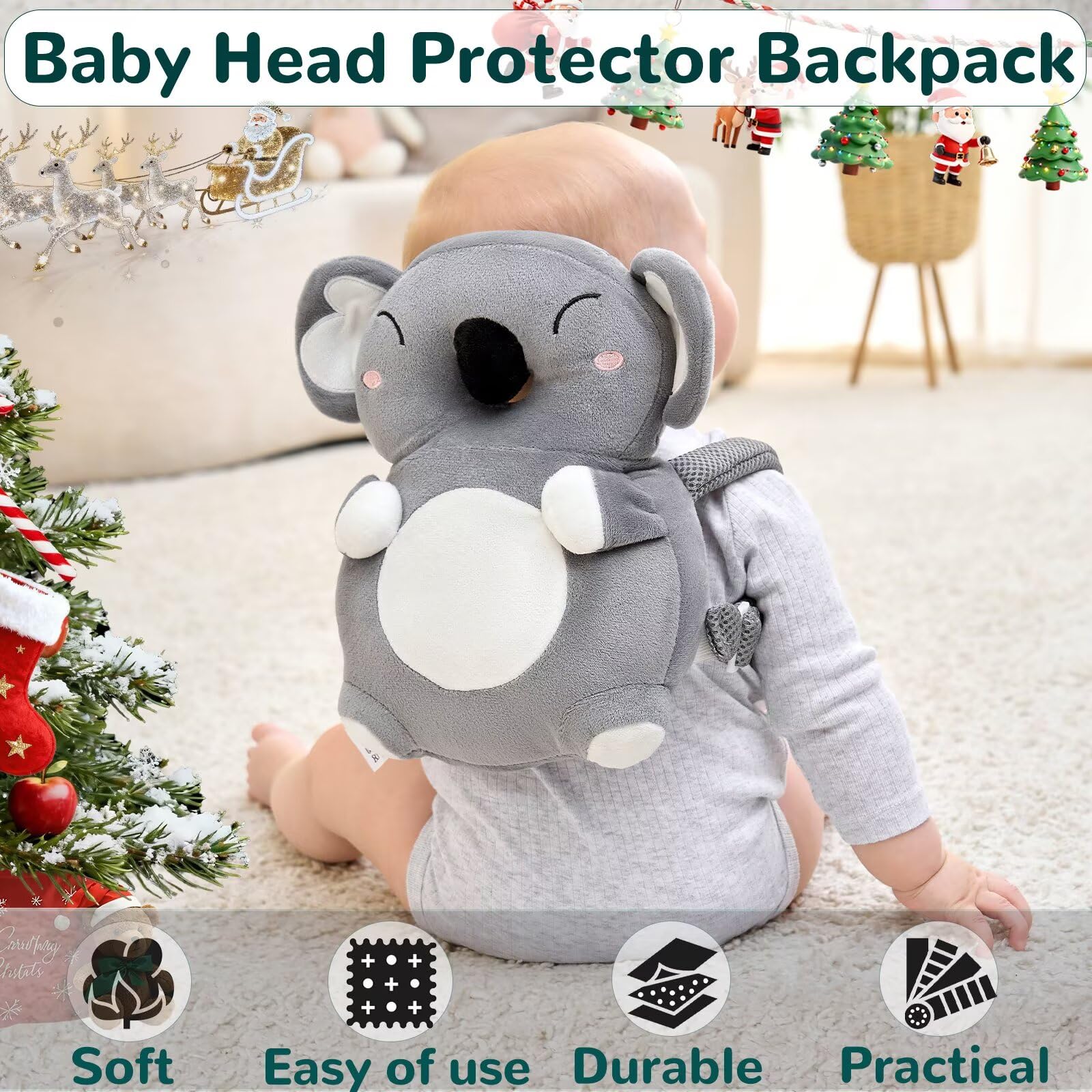 Raelitego baby protector in use while crawling offering neck protection and comfort