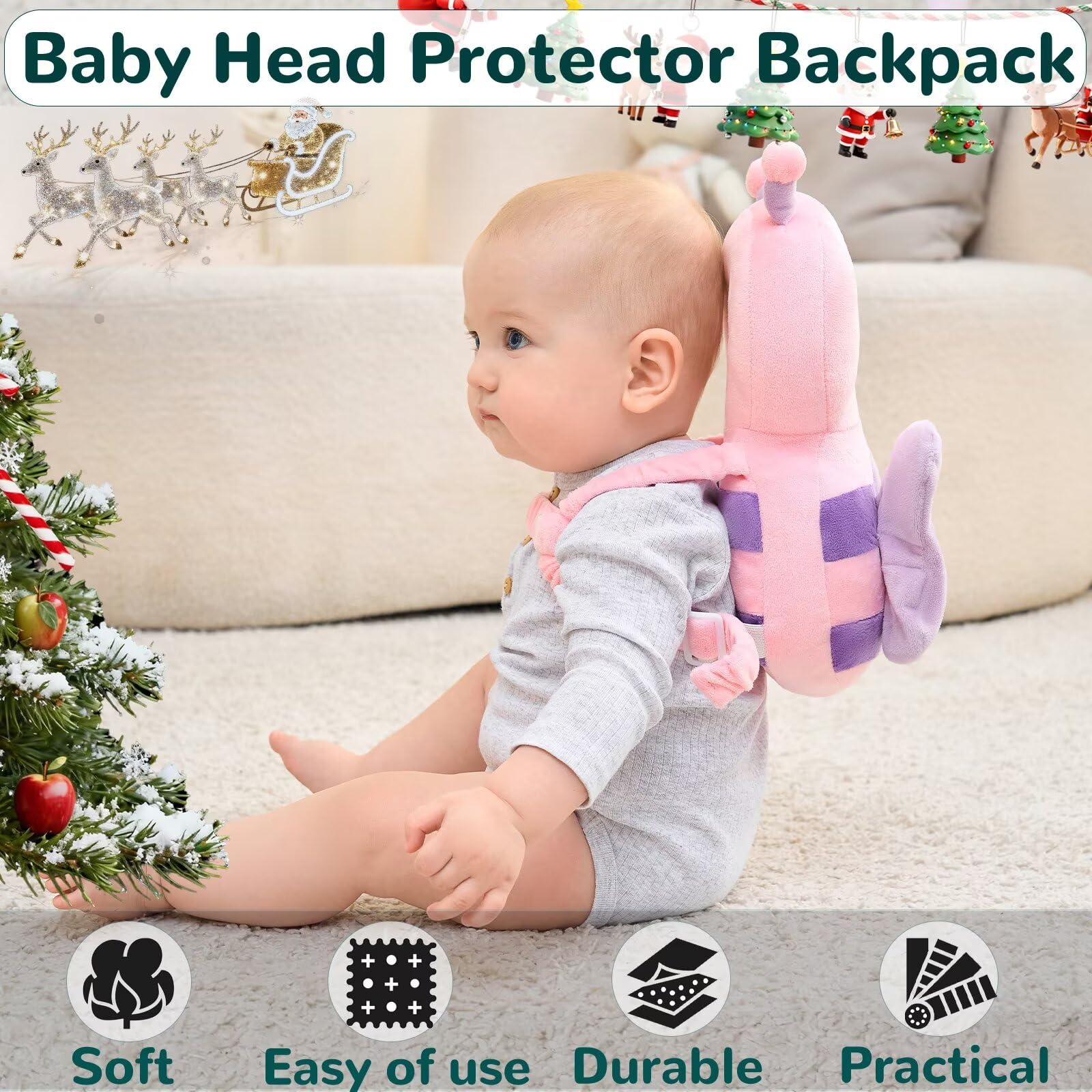 Raelitego infant harness with adjustable plush straps suitable from crawling to walking.