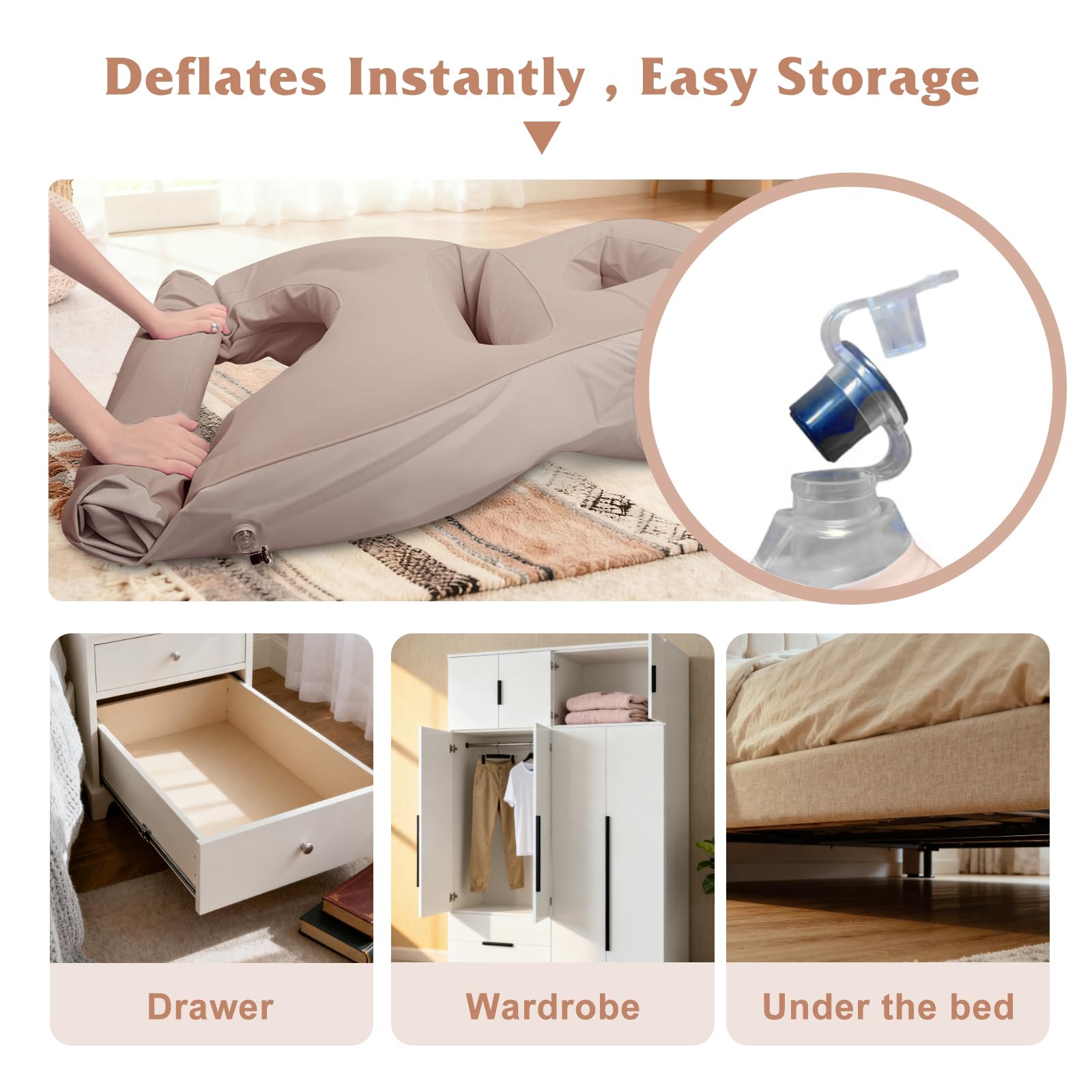 RAGANAWA brown airbed medical-grade material close-up highlights skin-friendly surface.