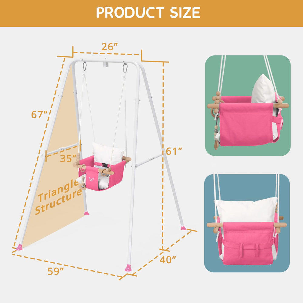 RAGOZONERY pink colorway baby swing highlights cheerful design for family play