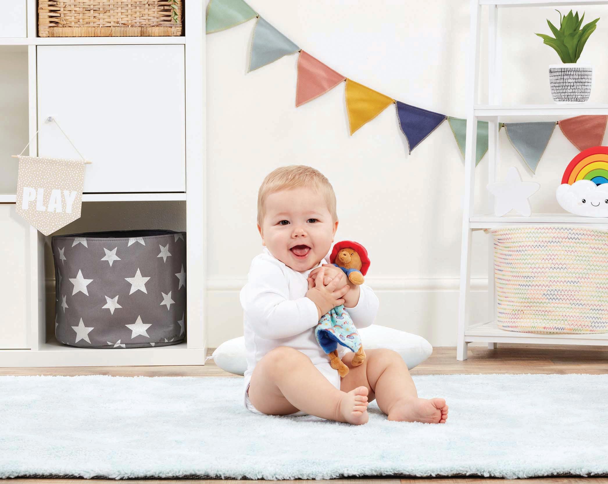 Rainbow Designs Paddington Comfort Blanket with colourful contrasts aids visual interest