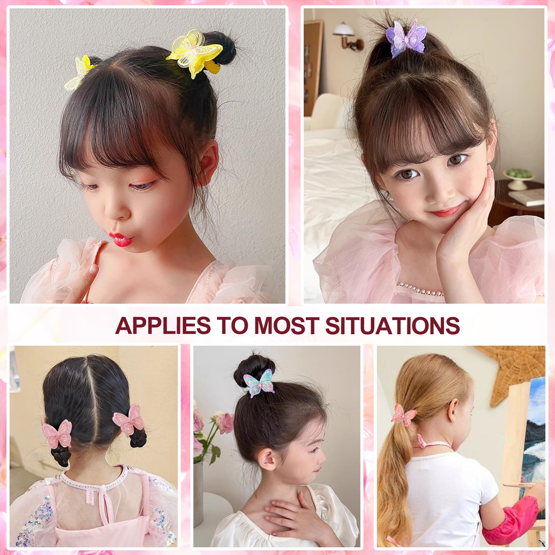 RAINBOW WSK butterfly hair ties worn on a ponytail demonstrates gentle hold.