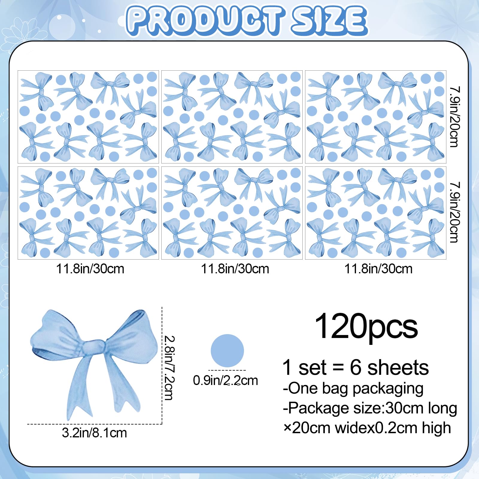 RAINBOW WSK blue bow polka dots background ideal for photo backdrops.