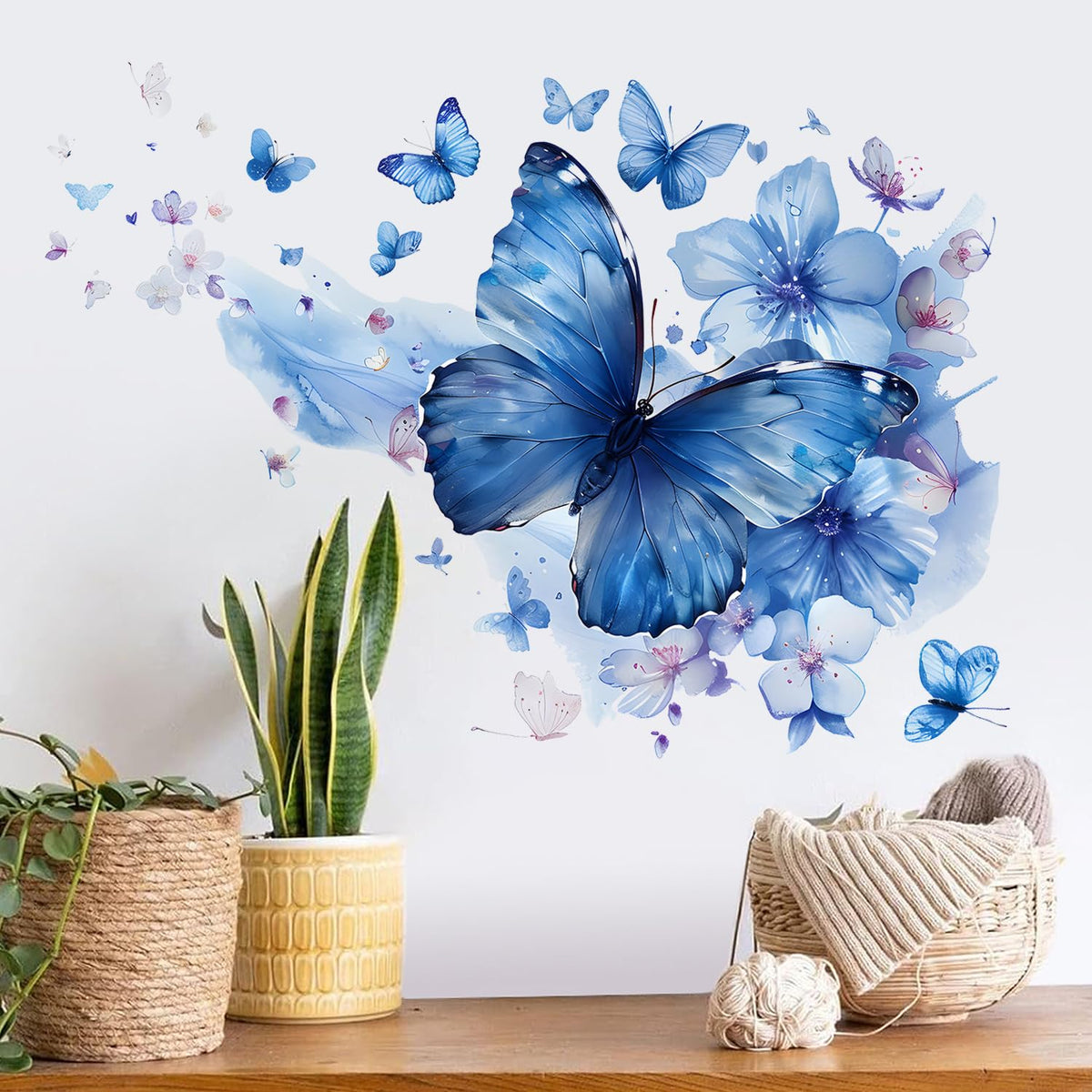 RAINBOW WSK blue butterfly wall decal close-up; removable decor for nursery.