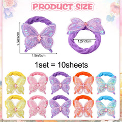 RAINBOW WSK butterfly hair ties close-up highlights sparkly sequins and color variety.