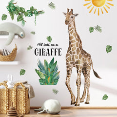Rainbow WSK lifelike giraffe wall decal large size in kids' bedroom for playful jungle vibes.