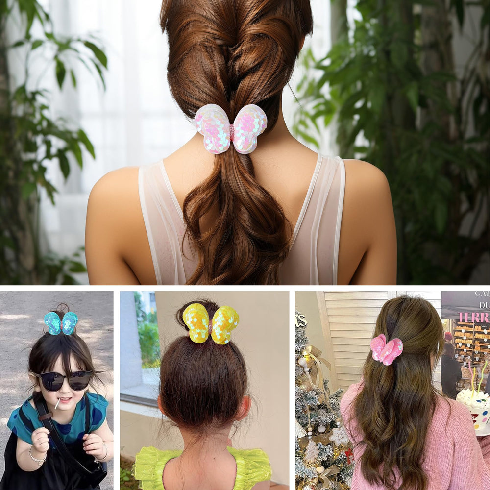 Rainbow WSK soft polyester hair ties, designed to prevent hair pulling.