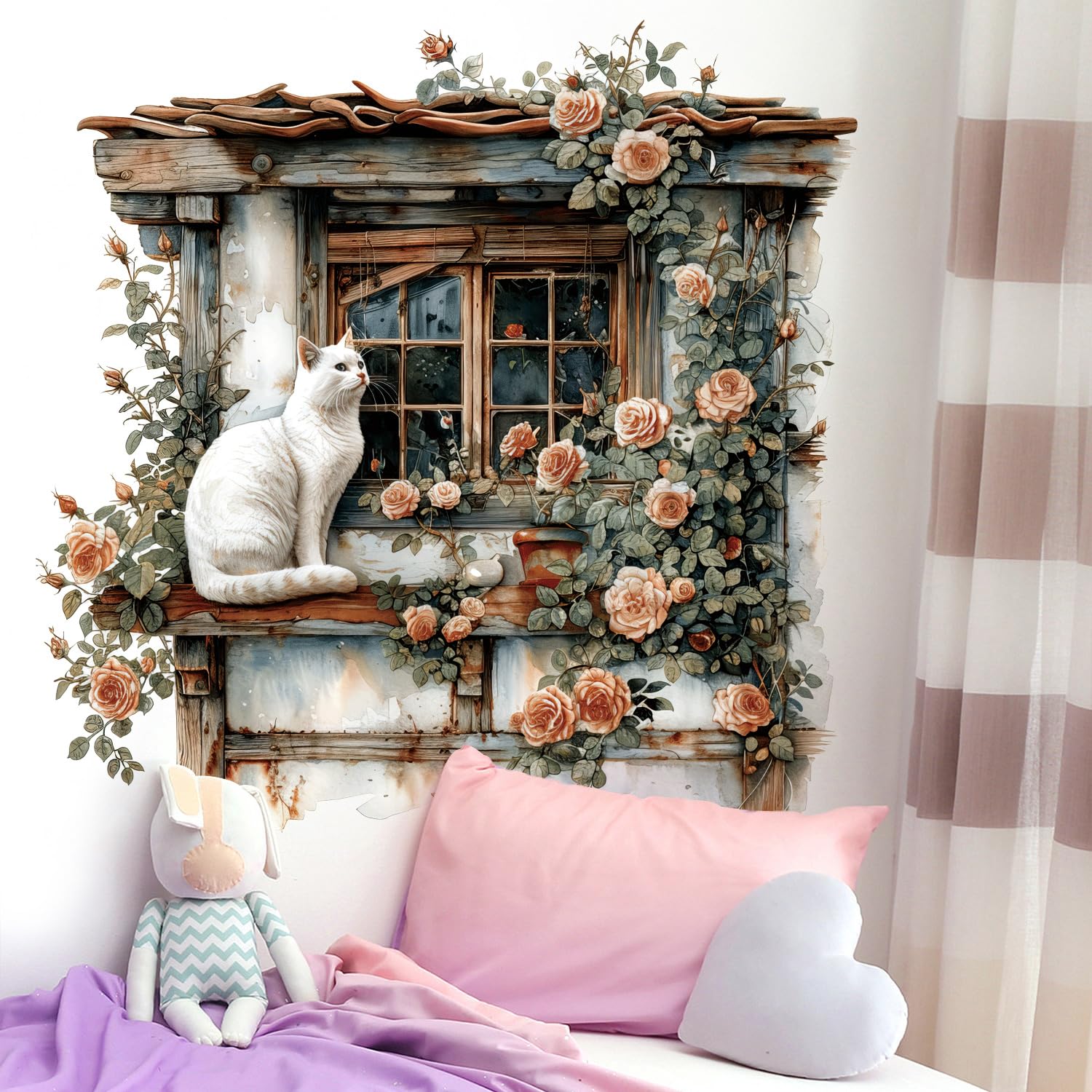 RAINBOW WSK watercolor rose flowers decor by window, ideal for cozy living spaces.