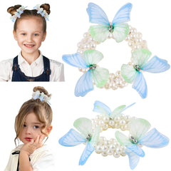 RAINBOW WSK butterfly pearl hair tie with white beads for playful girls' ponytails