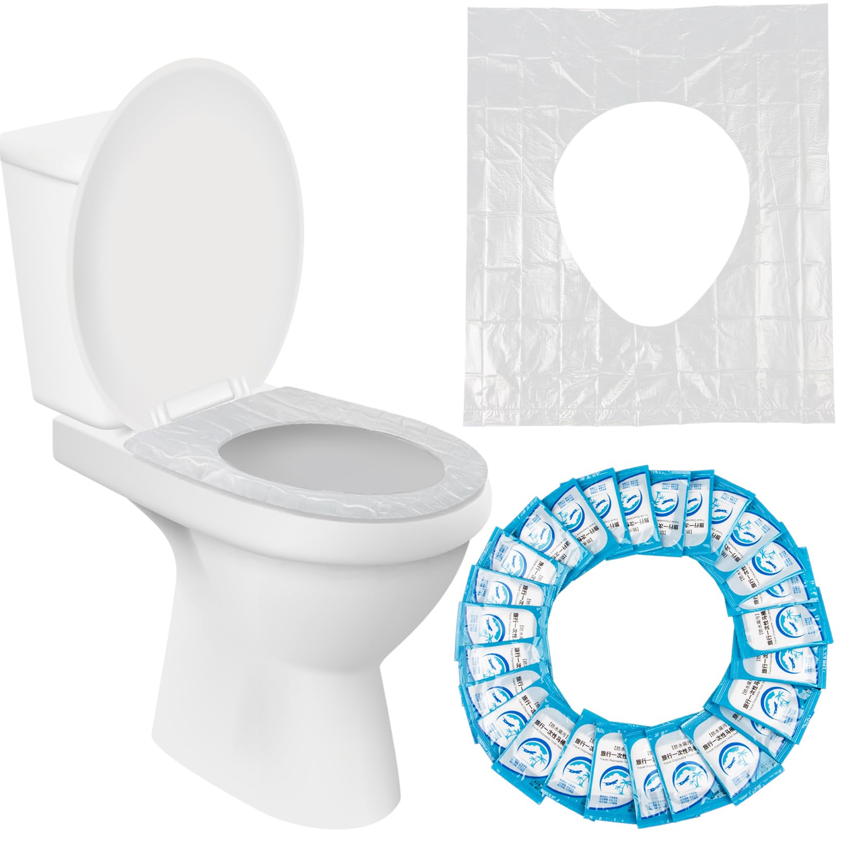 RAINFLOW disposable toilet seat cover 60-pack in sealed wrap for public restrooms.