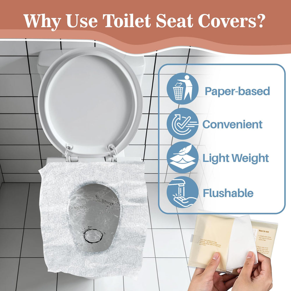 RAINFLOW half-fold design demonstrates easy-to-use seat covers for quick restroom visits.