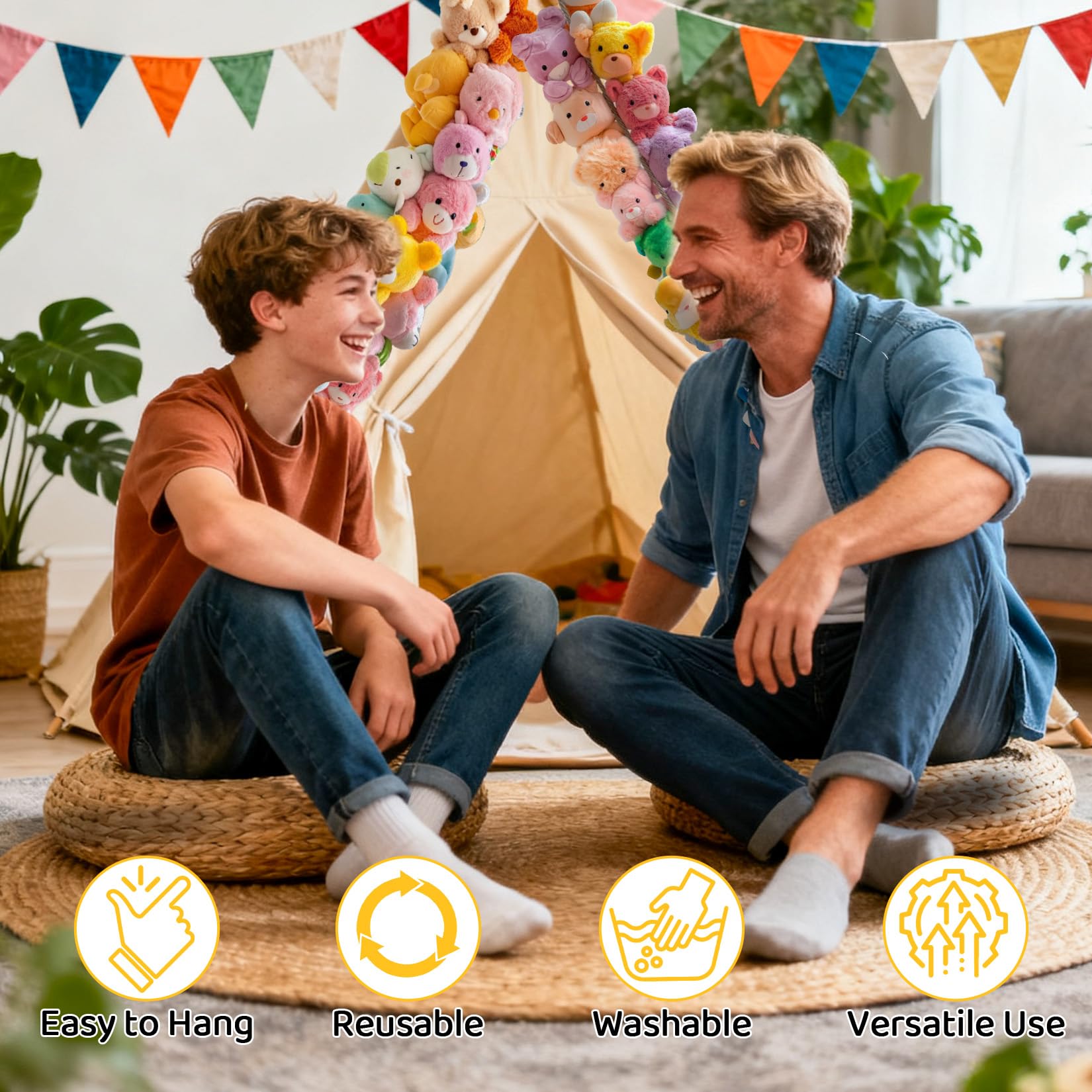 RAINFLOW tassel details enhance decor while keeping items organized.