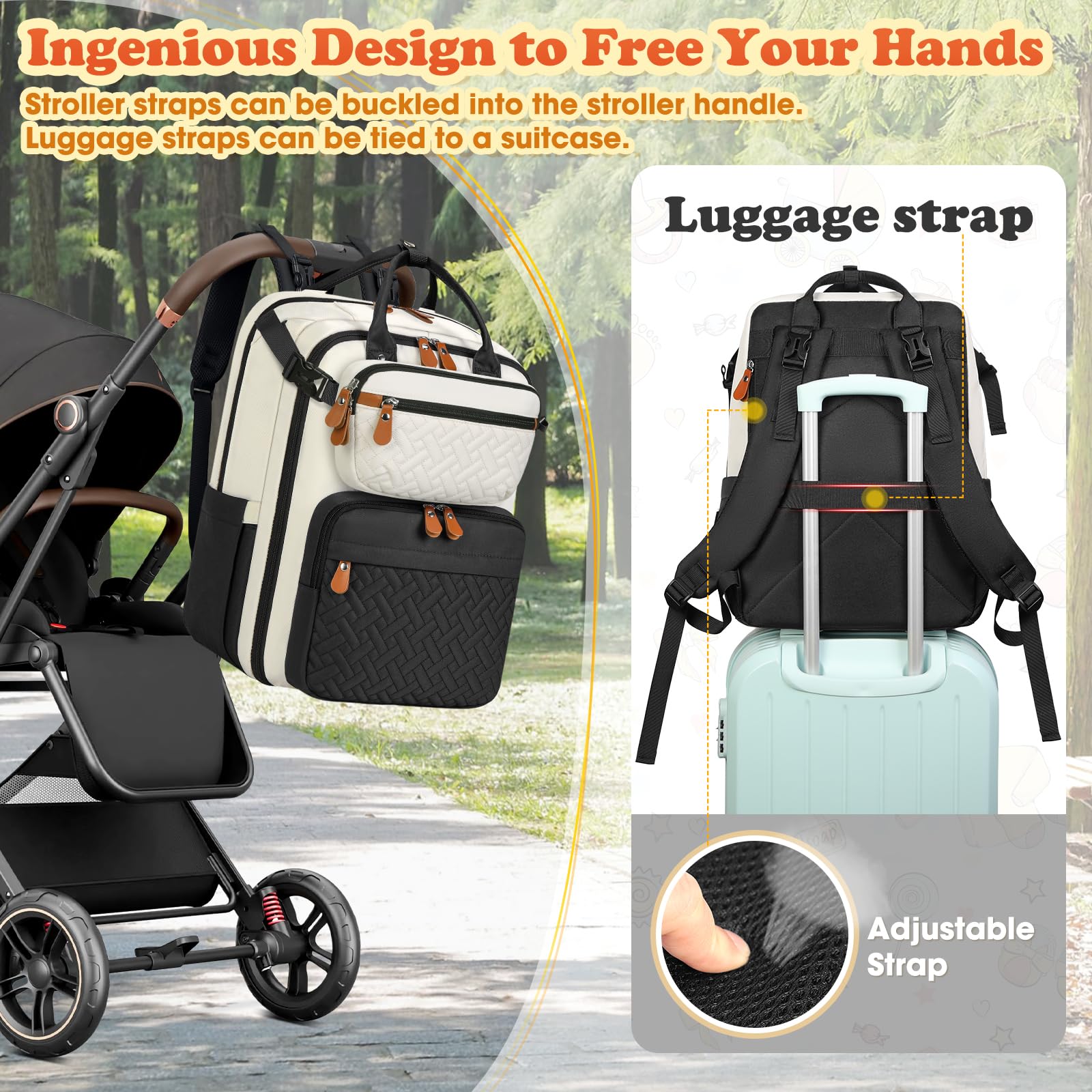 RAINSMORE diaper bag insulated bottle pockets keep bottles warm or cool on the go.