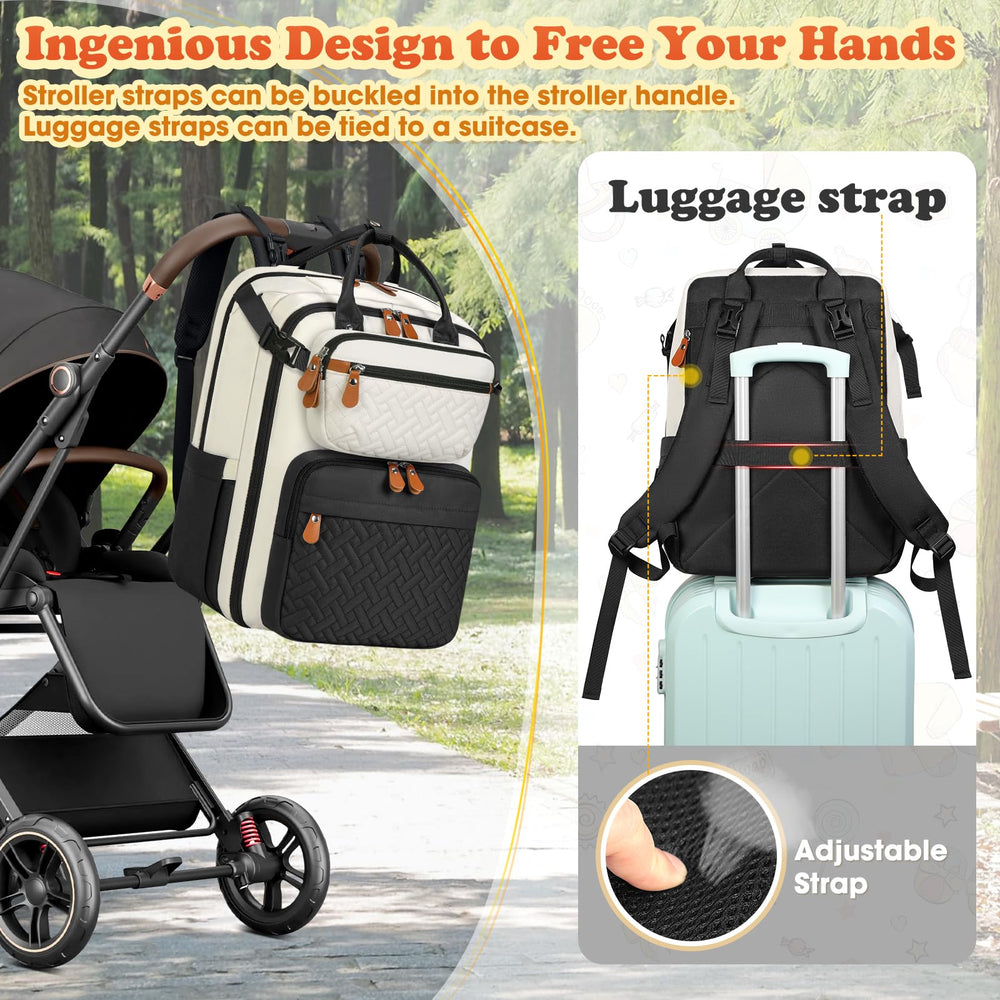 RAINSMORE diaper bag insulated bottle pockets keep bottles warm or cool on the go.