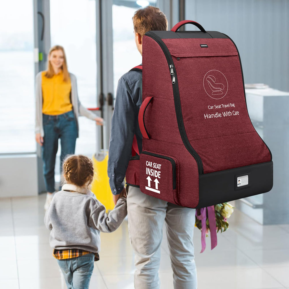 RAINSMORE car-seat-bag on airport conveyor belt for easy identification