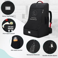 RAINSMORE car seat bag waist pocket for easy passport and phone access.