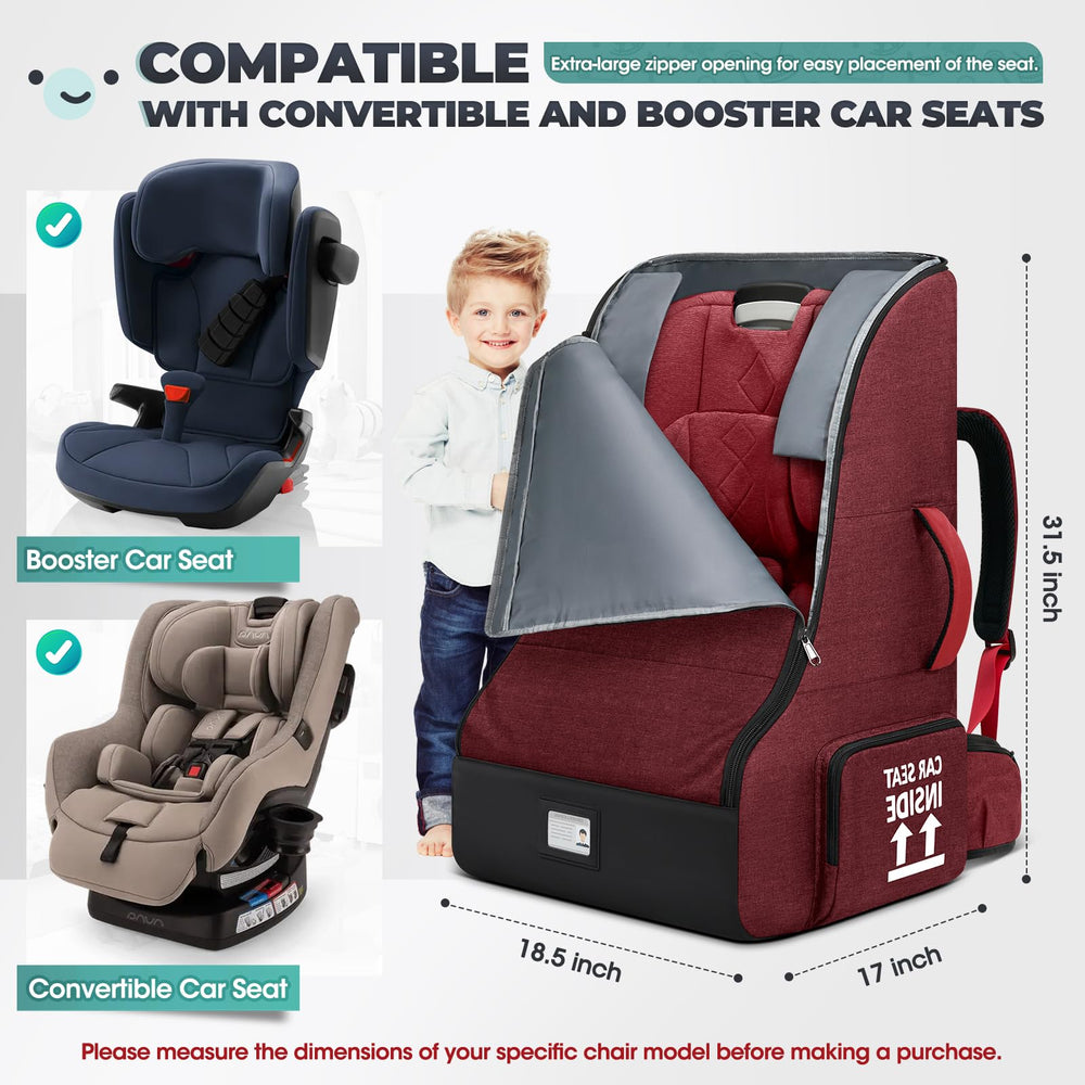 RAINSMORE car-seat-travel-bag dimensions diagram for planning travel