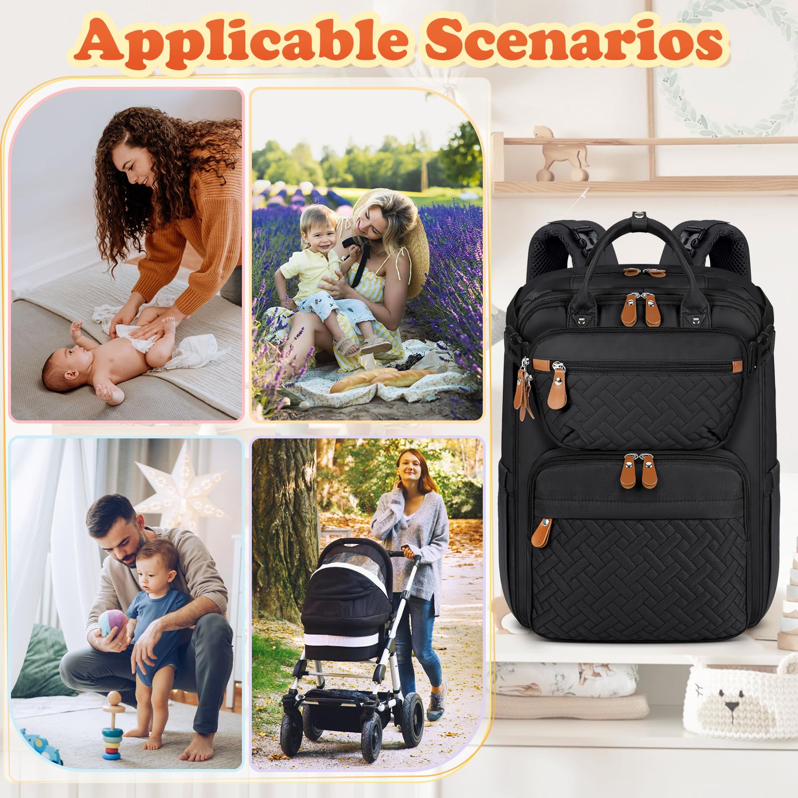 RAINSMORE diaper bag organized pockets highlight 19 compartments for family-day planning