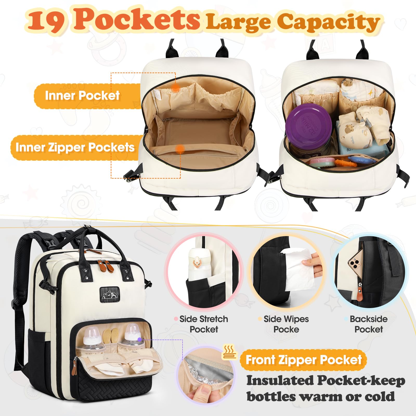 RAINSMORE diaper bag backpack detachable crossbody bag for hands-free versatility during travel.