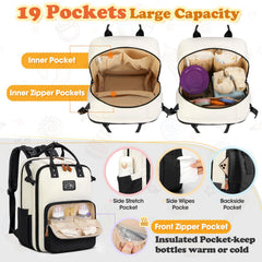 RAINSMORE diaper bag backpack detachable crossbody bag for hands-free versatility during travel.