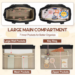 RAINSMORE Diaper Bag Tote bottle pockets insulated to maintain temperature on the go.