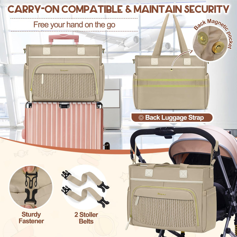 Rainsmore diaper bag tote changing-pad-22-8x14 supports diaper changes anywhere.