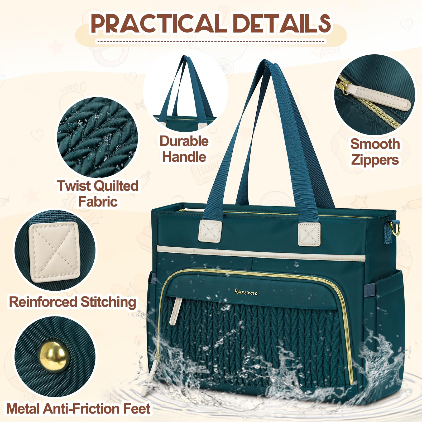 RAINSMORE diaper bag tote changing pad for comfortable on-the-go changes.