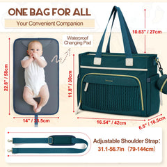 RAINSMORE diaper bag tote front organized pockets keep bottles and items within reach.