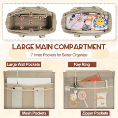 Rainsmore diaper bag tote insulated-bottle-pockets maintains temperature during day trips.