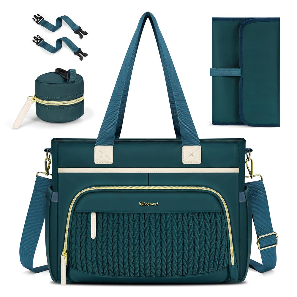 RAINSMORE diaper bag tote spacious main compartment for quick access to essentials.