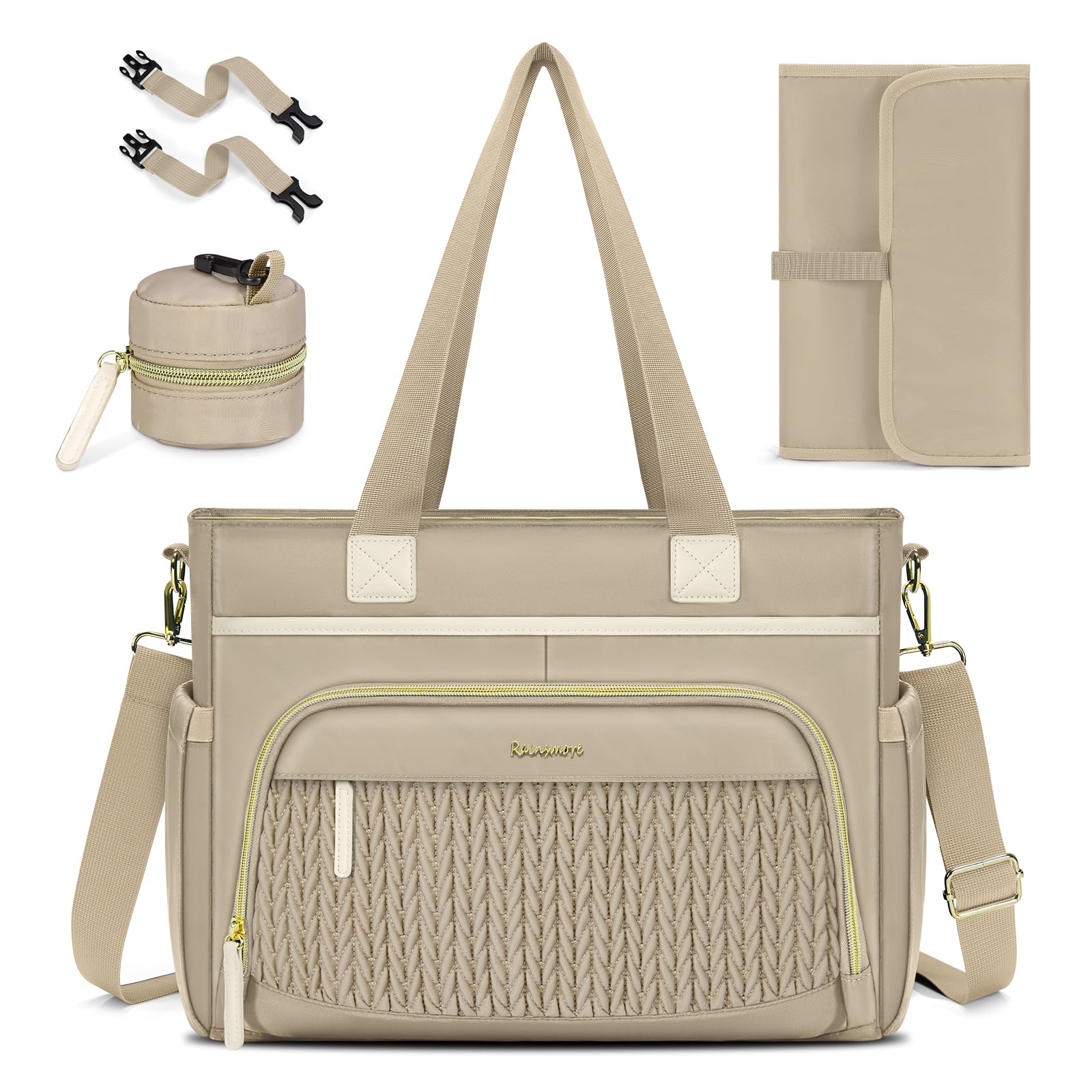 Rainsmore diaper bag tote spacious-organization enables easy grab-and-go for parents.