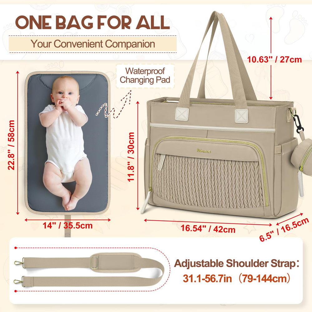Rainsmore diaper bag tote waterproof-pocket demonstrates wet item separation for mess-free outings.