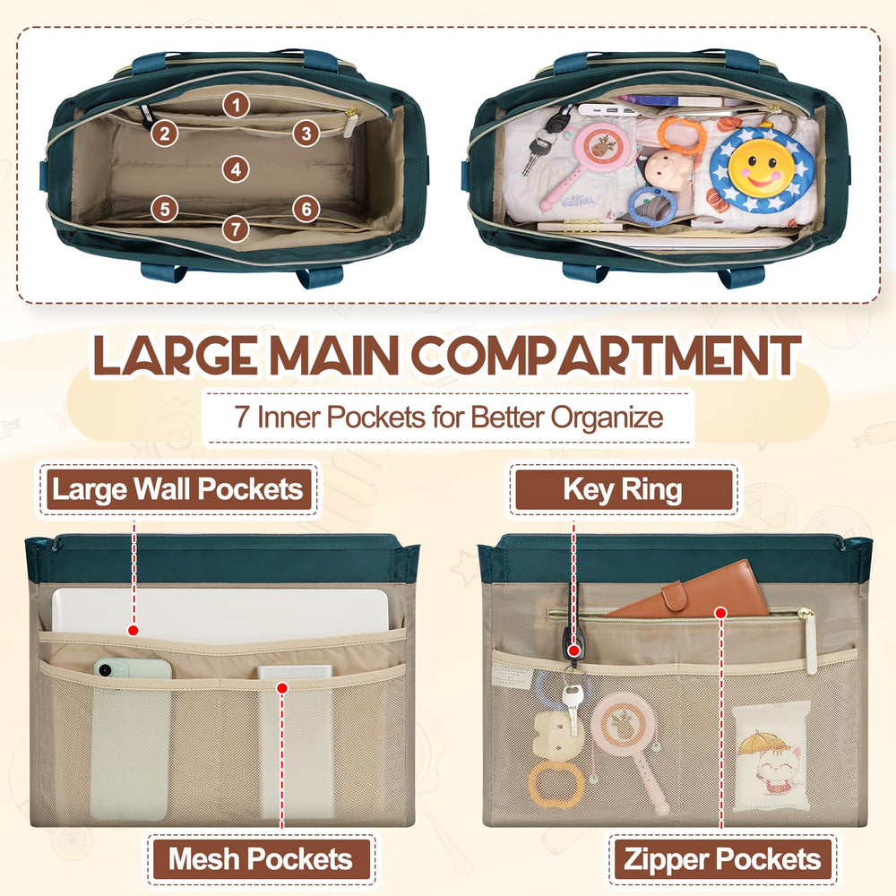 RAINSMORE diaper bag tote waterproof pocket isolates wet clothes on outings.