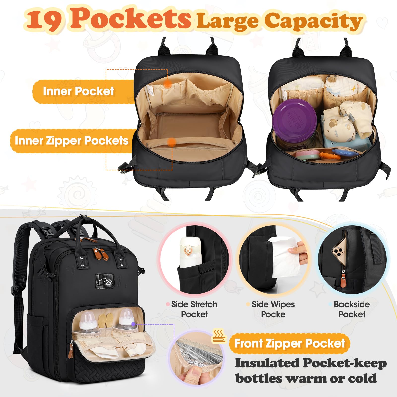 RAINSMORE diaper bag waterproof fabric closeup shows durable protection against spills