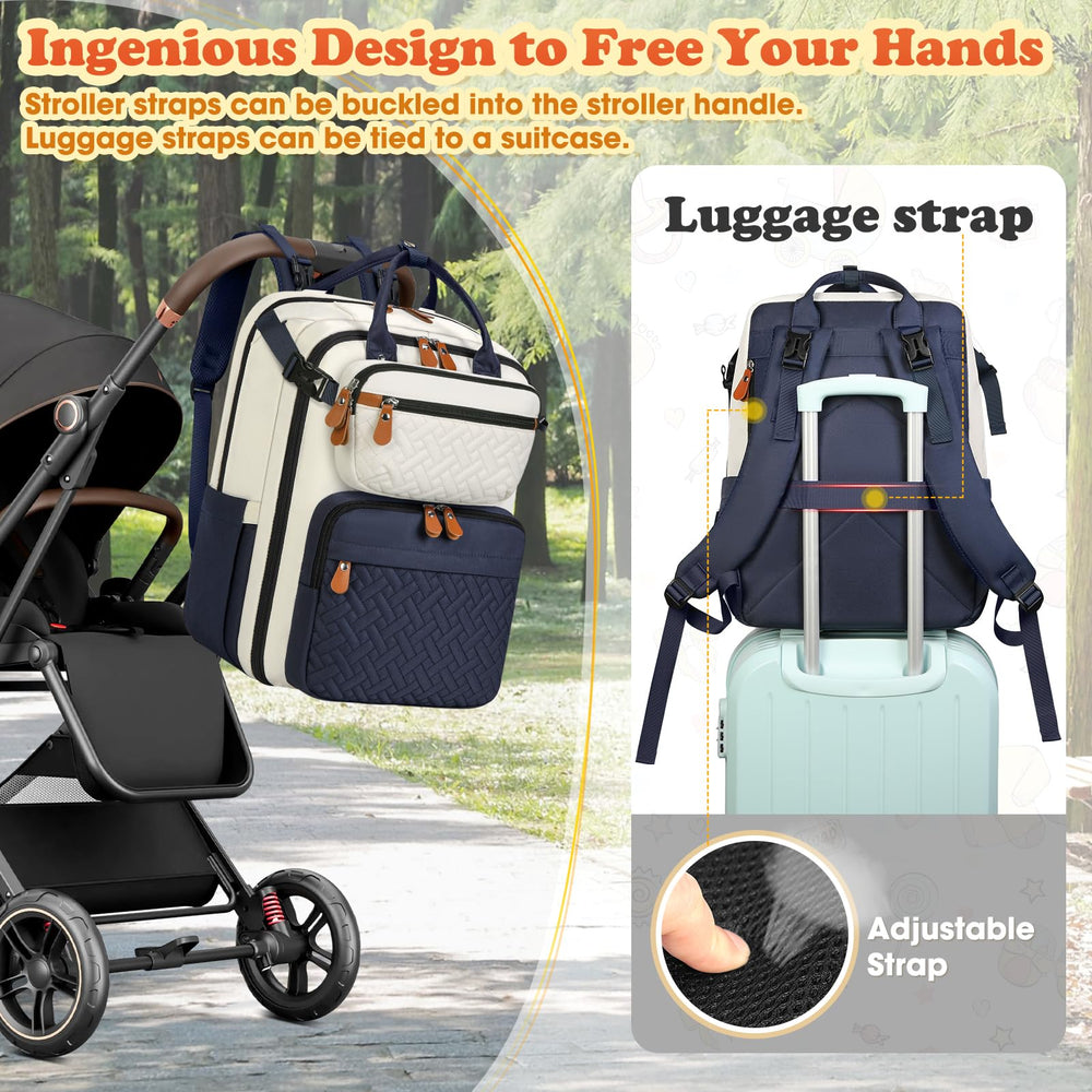 RAINSMORE diaper bag wide-opening-main-compartment enables fast packing and access.