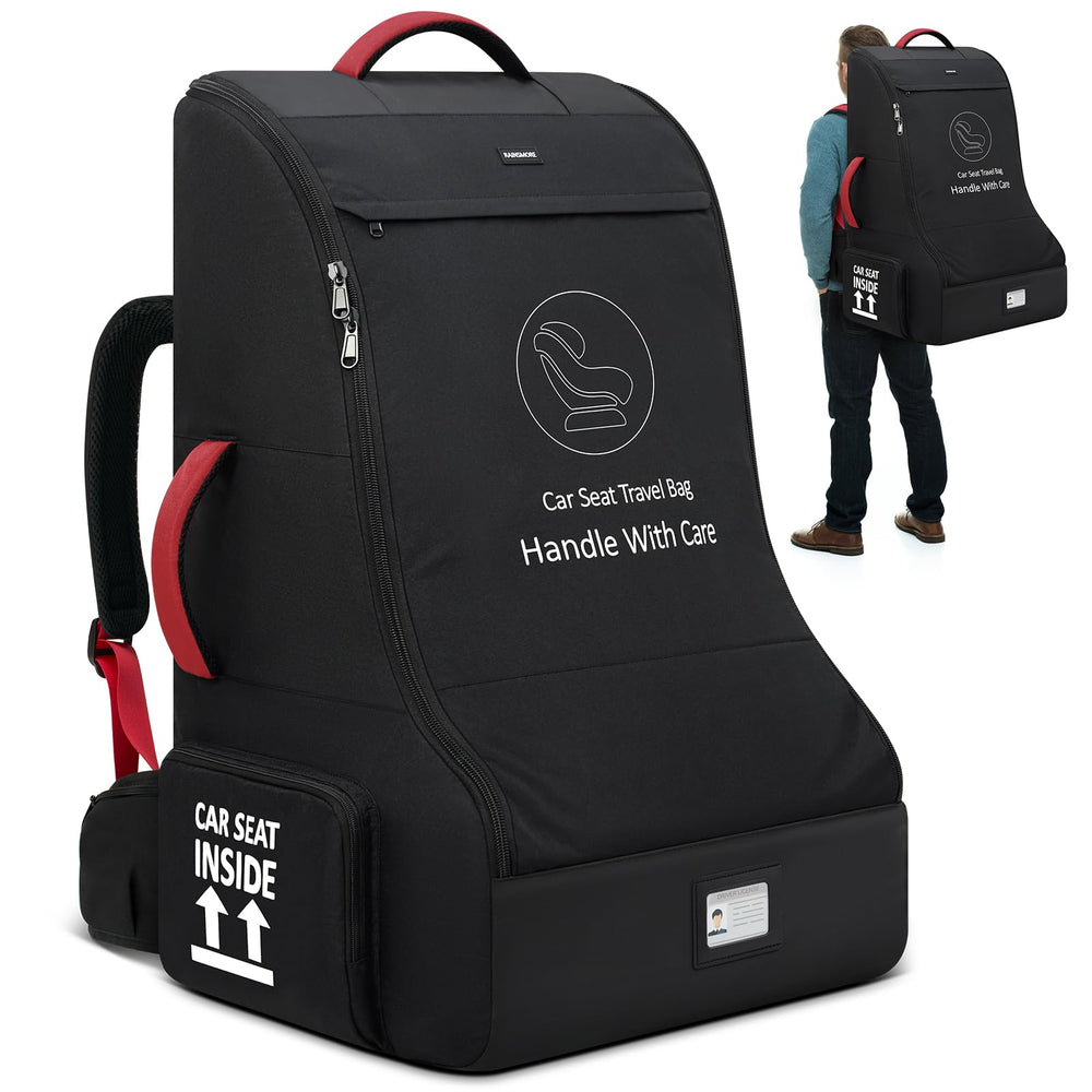 RAINSMORE padded car seat travel bag airplane back view for protection.