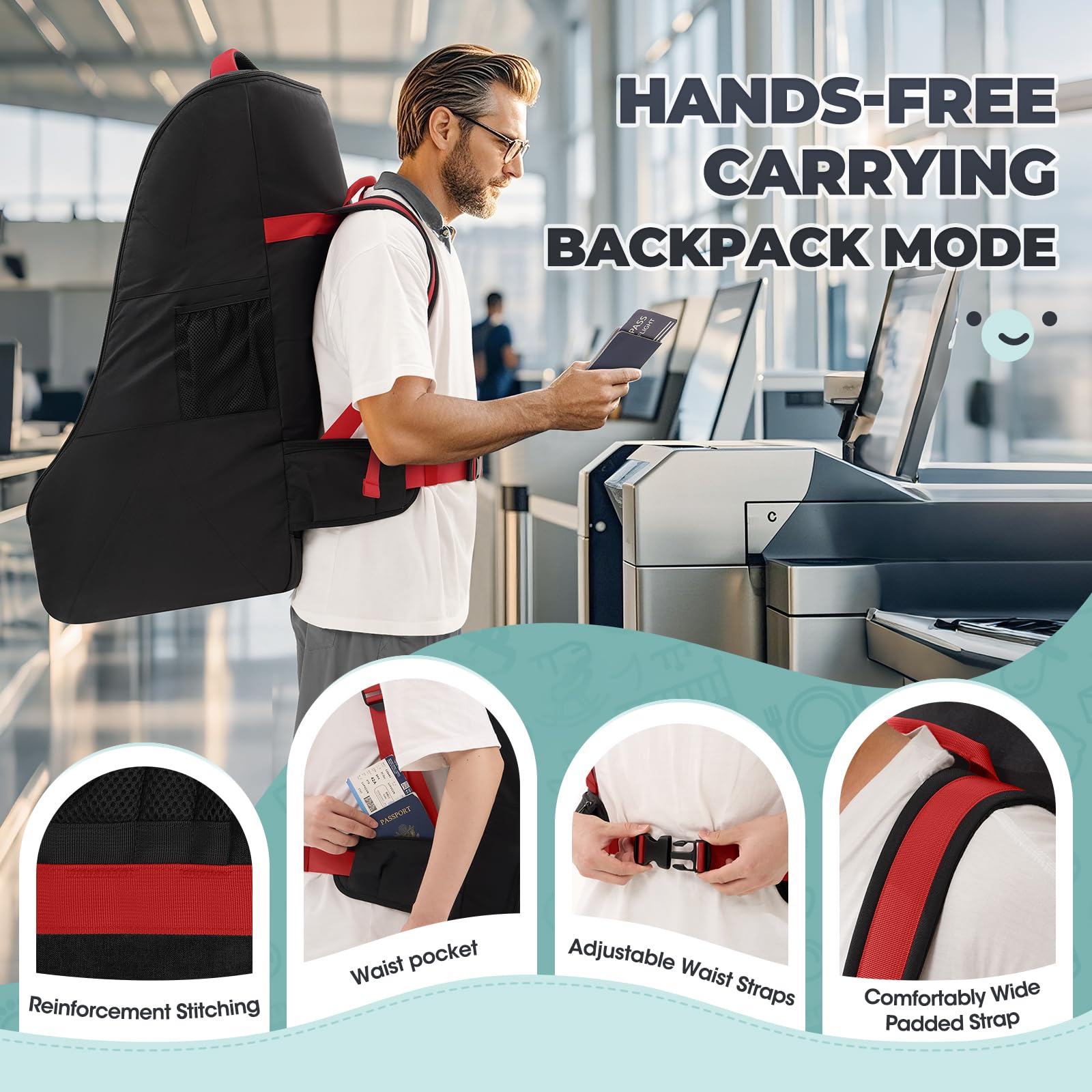 RAINSMORE travel bag with transparent card slot for quick airport ID checks.