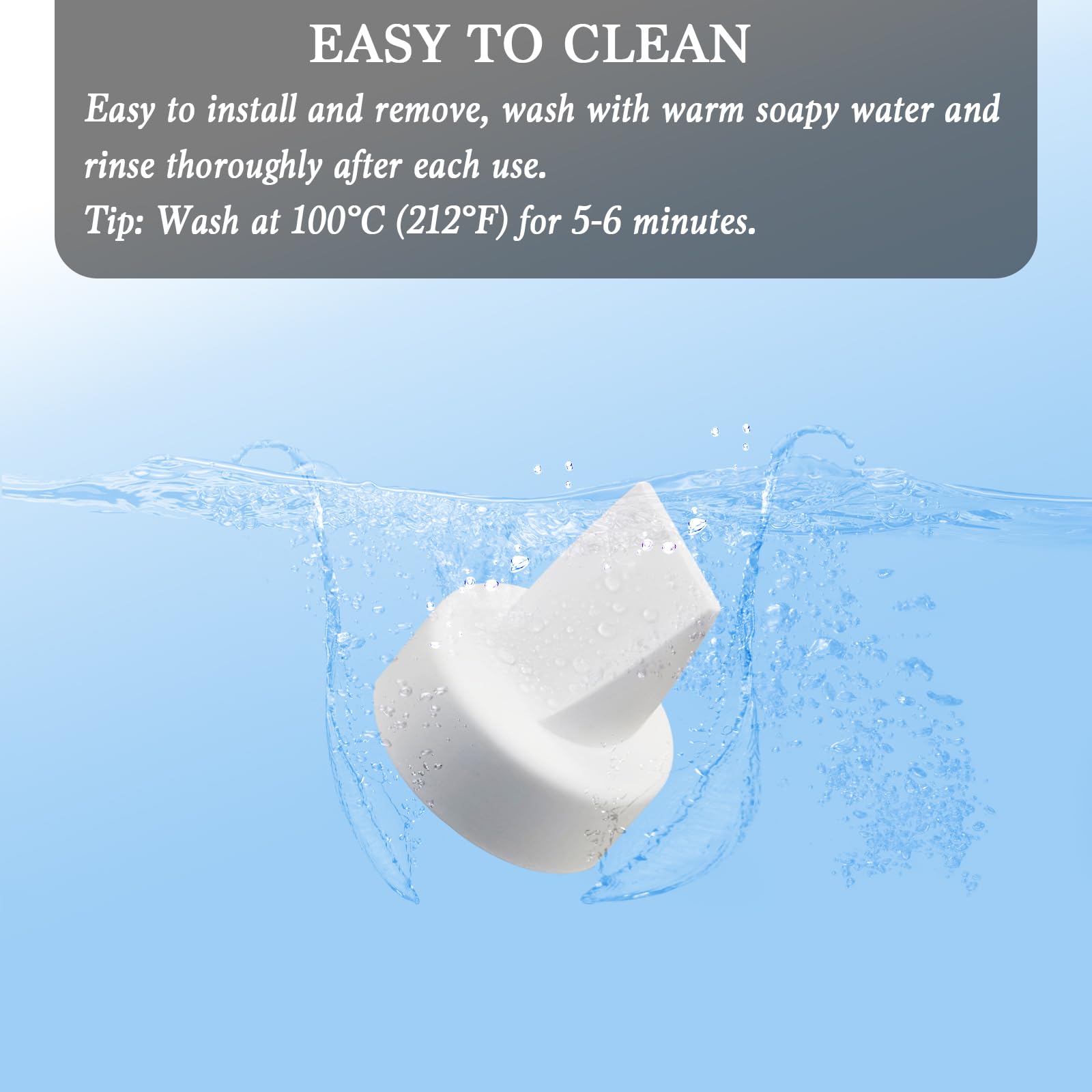 RAKDSYMC silicone material close-up emphasizing odorless, BPA-free safety for milk contact.