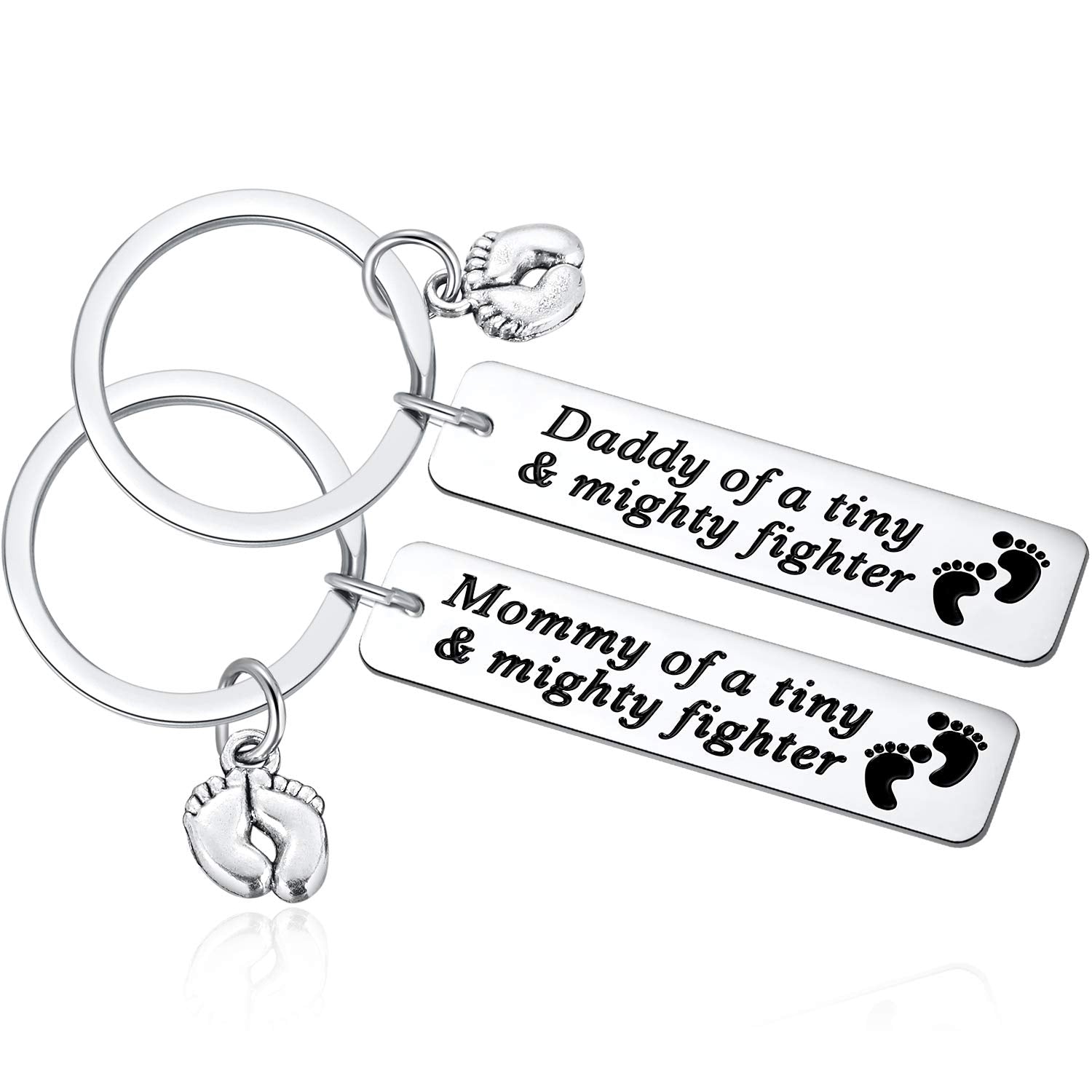Ralukiia NICU dad mom keychain set featuring baby foot charm for daily encouragement