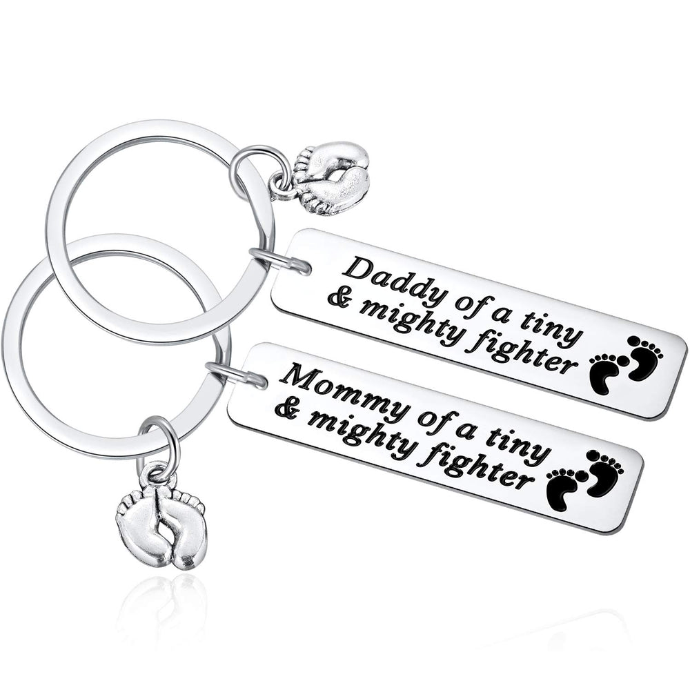 Ralukiia NICU dad mom keychain set featuring baby foot charm for daily encouragement