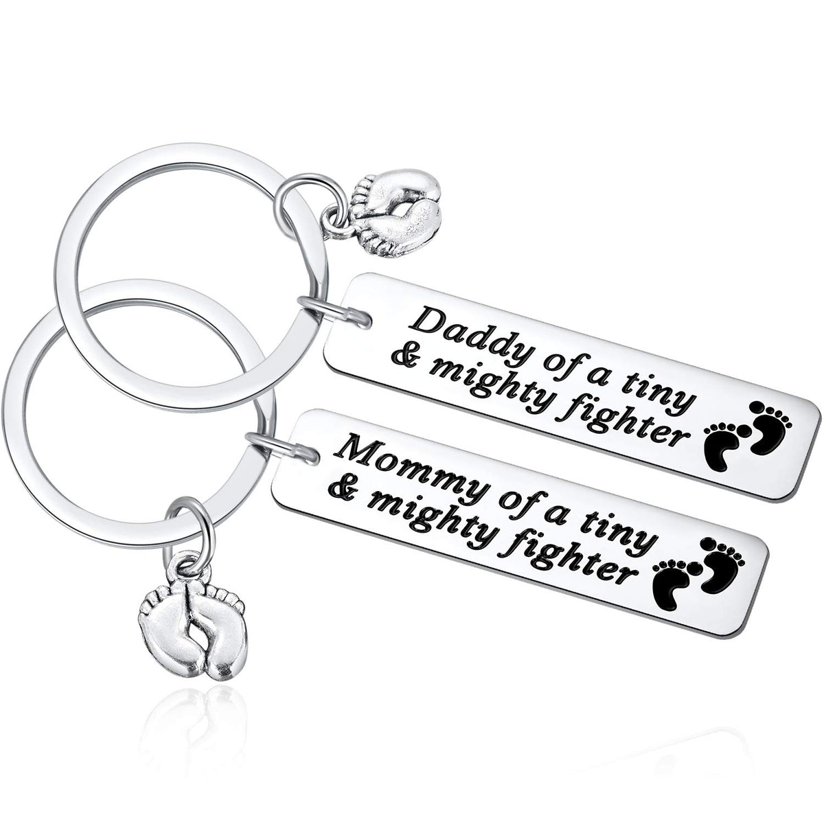 Ralukiia NICU dad mom keychain set featuring baby foot charm for daily encouragement