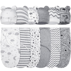 Ramede 6-pack swaddle blankets with hats in cloud grey package for newborn comfort.