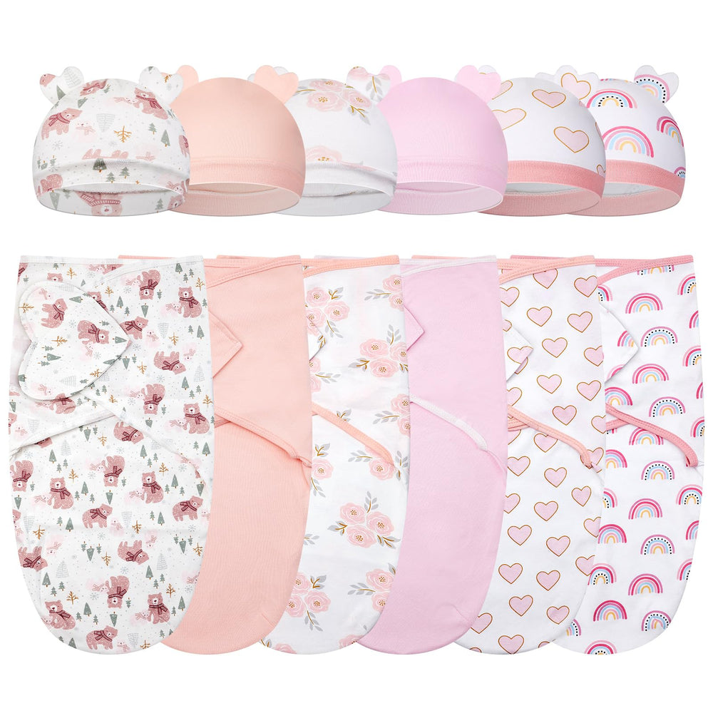 Ramede Love Pink newborn-use scenario showing soothing swaddle in nursery.