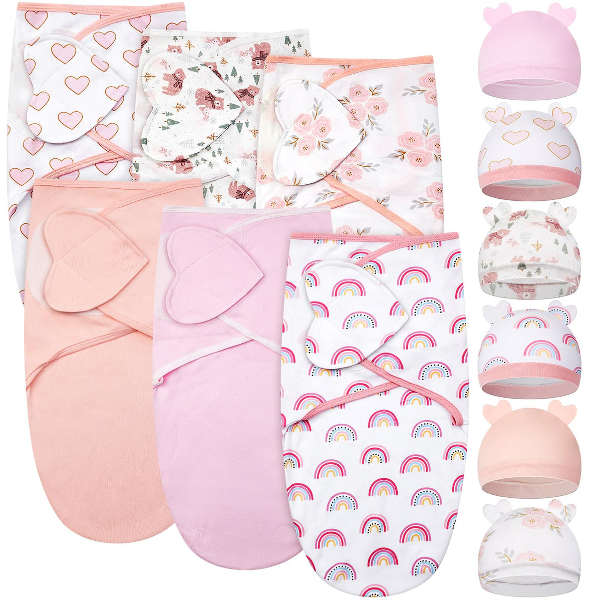 Ramede Love Pink swaddle blanket flatlay shows soft cotton texture for newborn comfort.