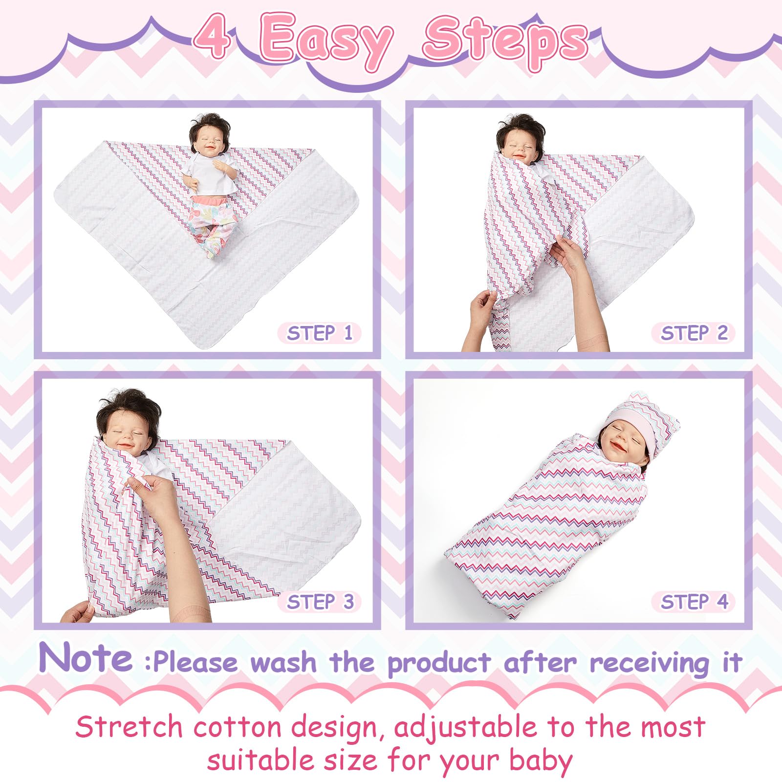 Ramede newborn swaddle 31-5 inch demonstrates adjustable cozy fit.