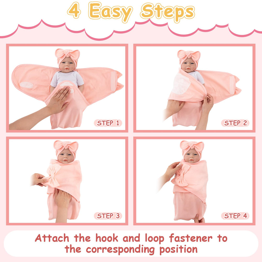 Ramede pink swaddle and hats bundle for 0-1 month babies