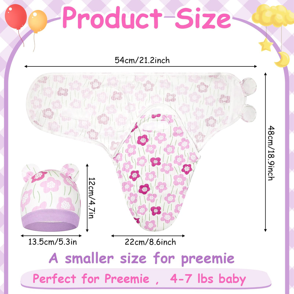 Ramede preemie hat pink flower matches swaddle for secure warmth