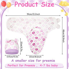 Ramede preemie hat pink flower matches swaddle for secure warmth