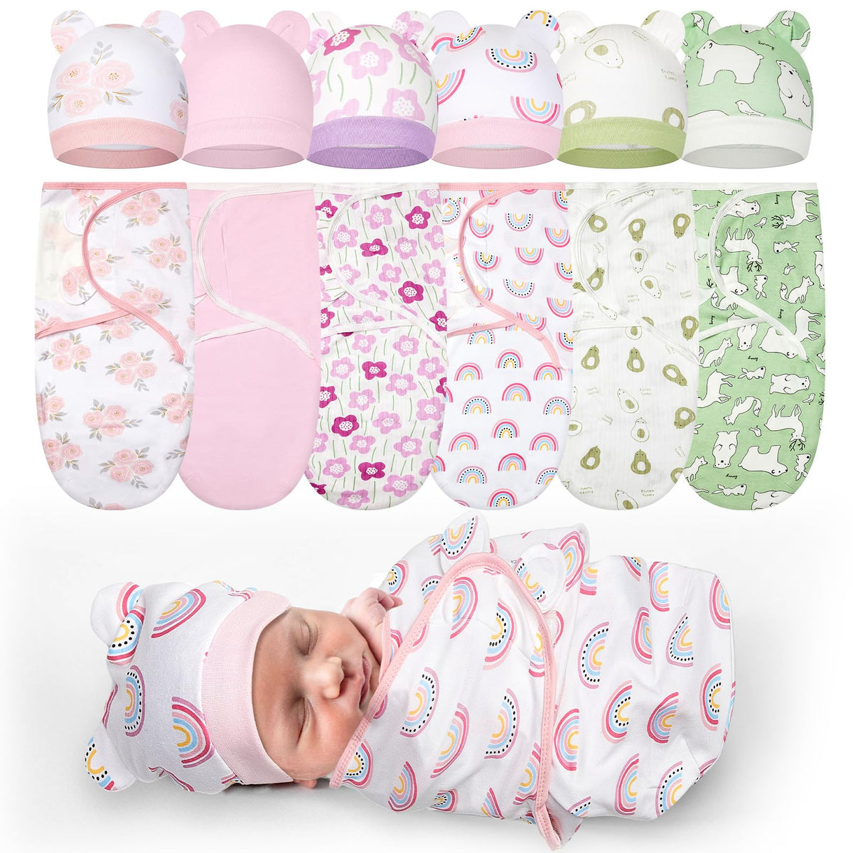 Ramede preemie swaddle blanket pink flower design for cozy newborn sleep