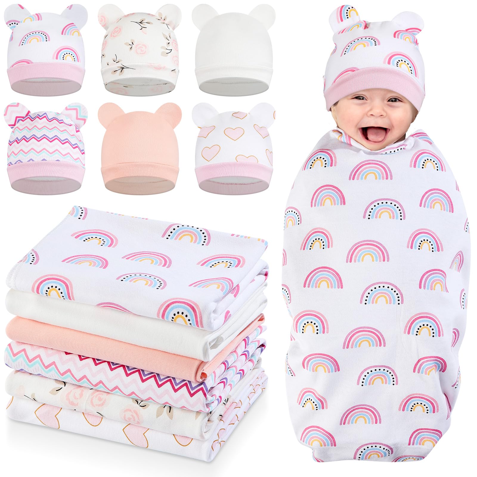 Ramede rainbow swaddle set-6 showing soft cotton for secure newborn swaddling.